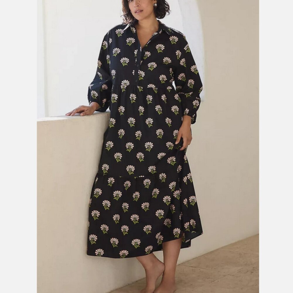 Maeve by Anthropologie Black 3/4 Sleeve Floral Midi Dress - Picture 7 of 14